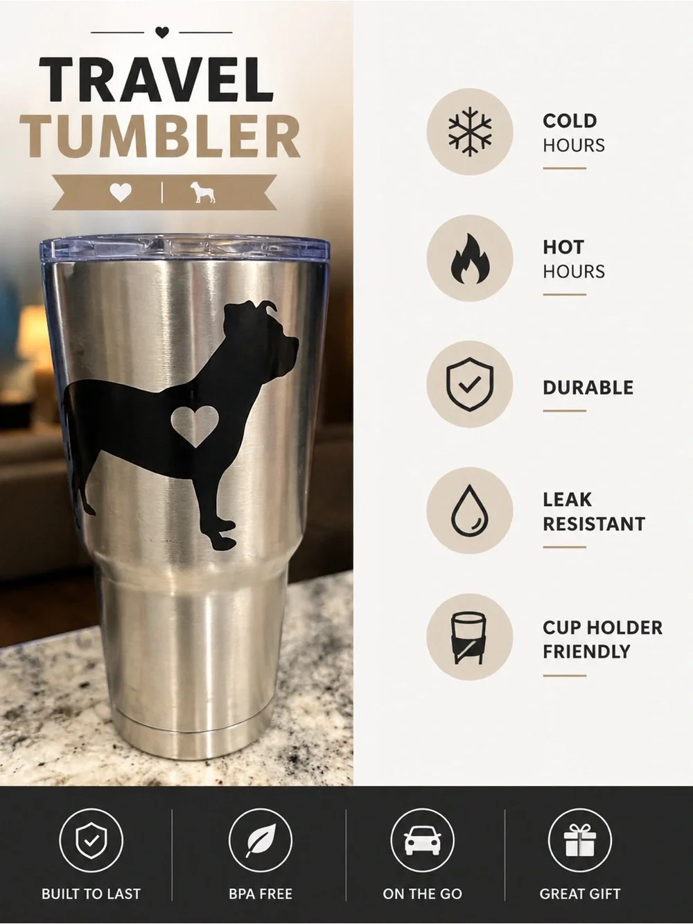 Black Dog Silhouette Stainless Steel Travel Tumbler - Unbranded